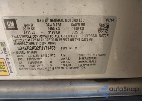 2015 Buick Enclave Premium из США, поврежденный, VIN 5GAKRCKD2FJ171403